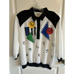 Teddi Sport Pullover Top 1980's Fun Geometric Shapes Shoulder Pads